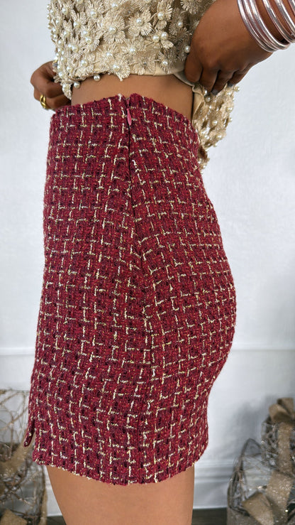 All Things Glisten Tweed Skirt , Wine