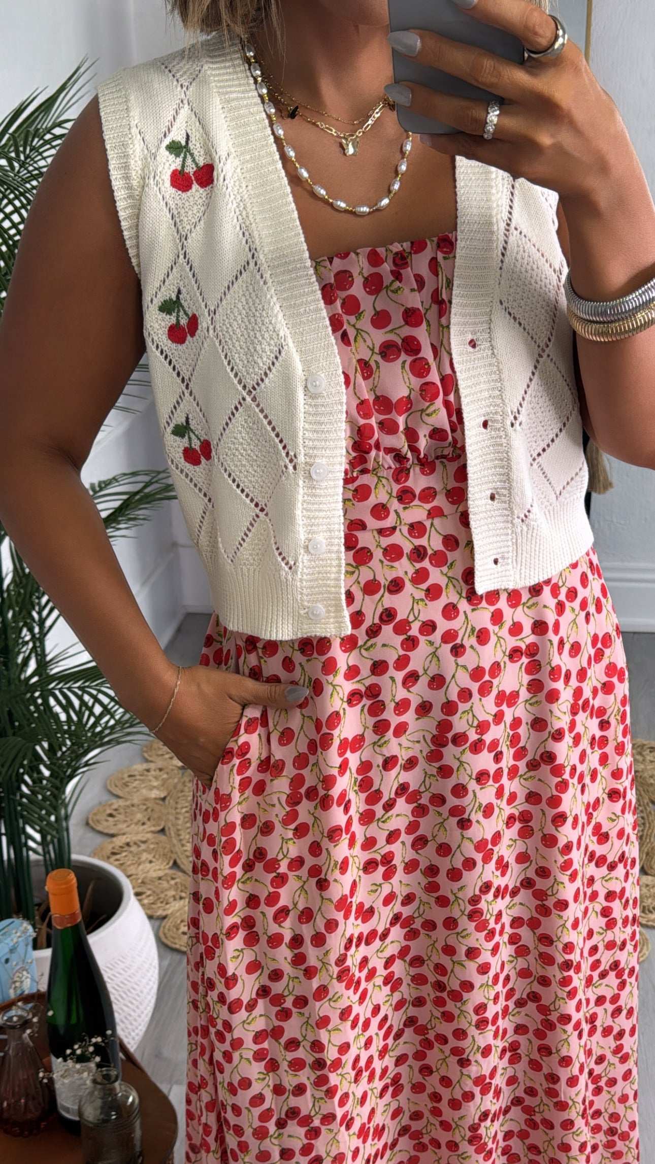 Cherry Darling Printed Vest, Cream