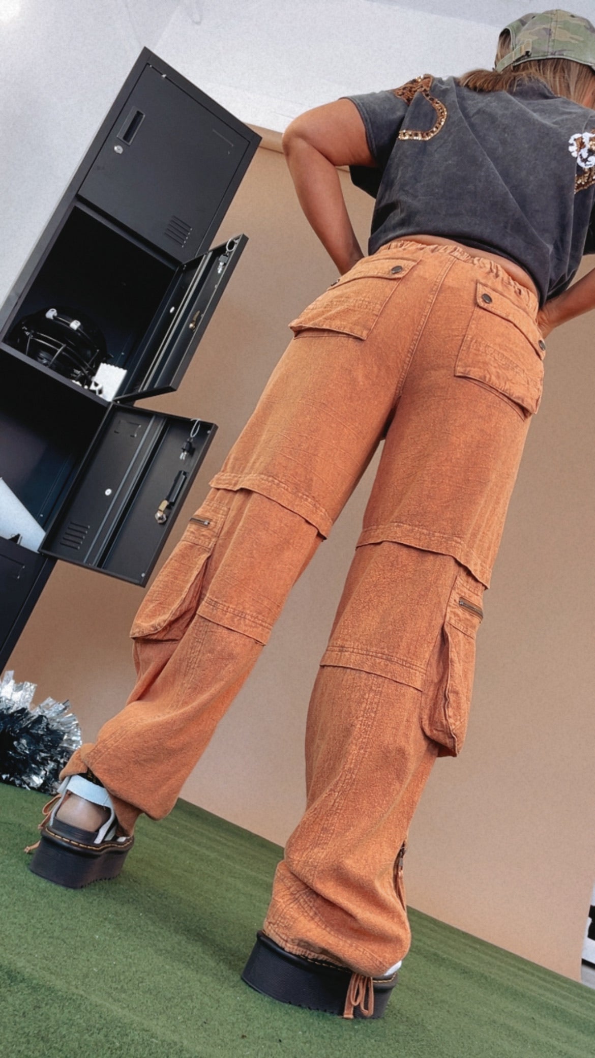 Mineral Washed Cargo Pants, Rust Orange