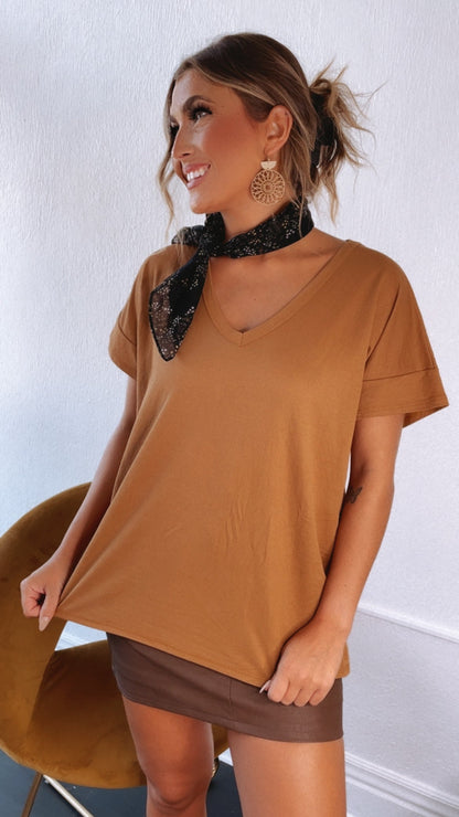 All Basic V Neck Tee, Khaki