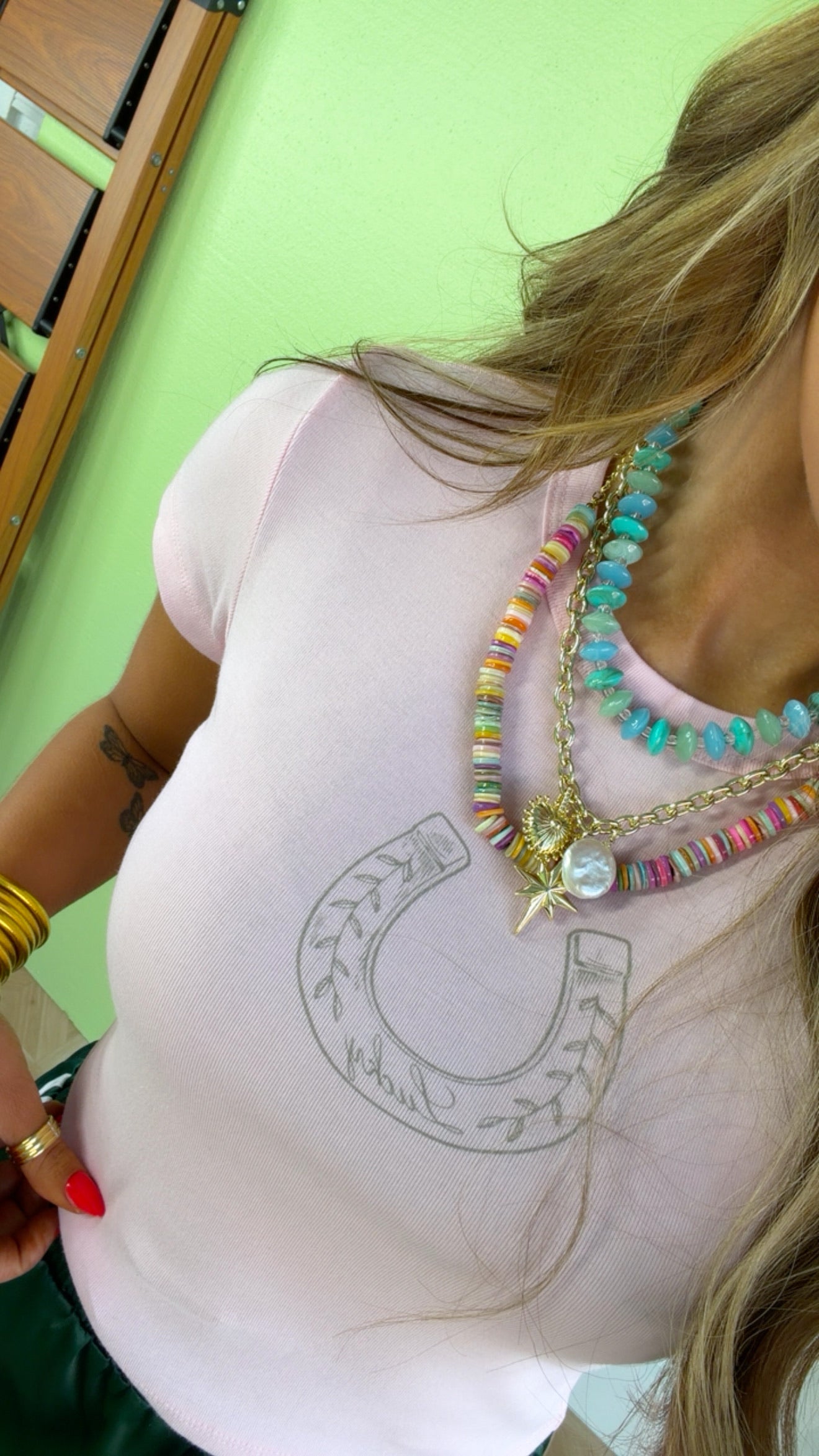 Horseshoe Charm Baby Tee, Lt. Pink
