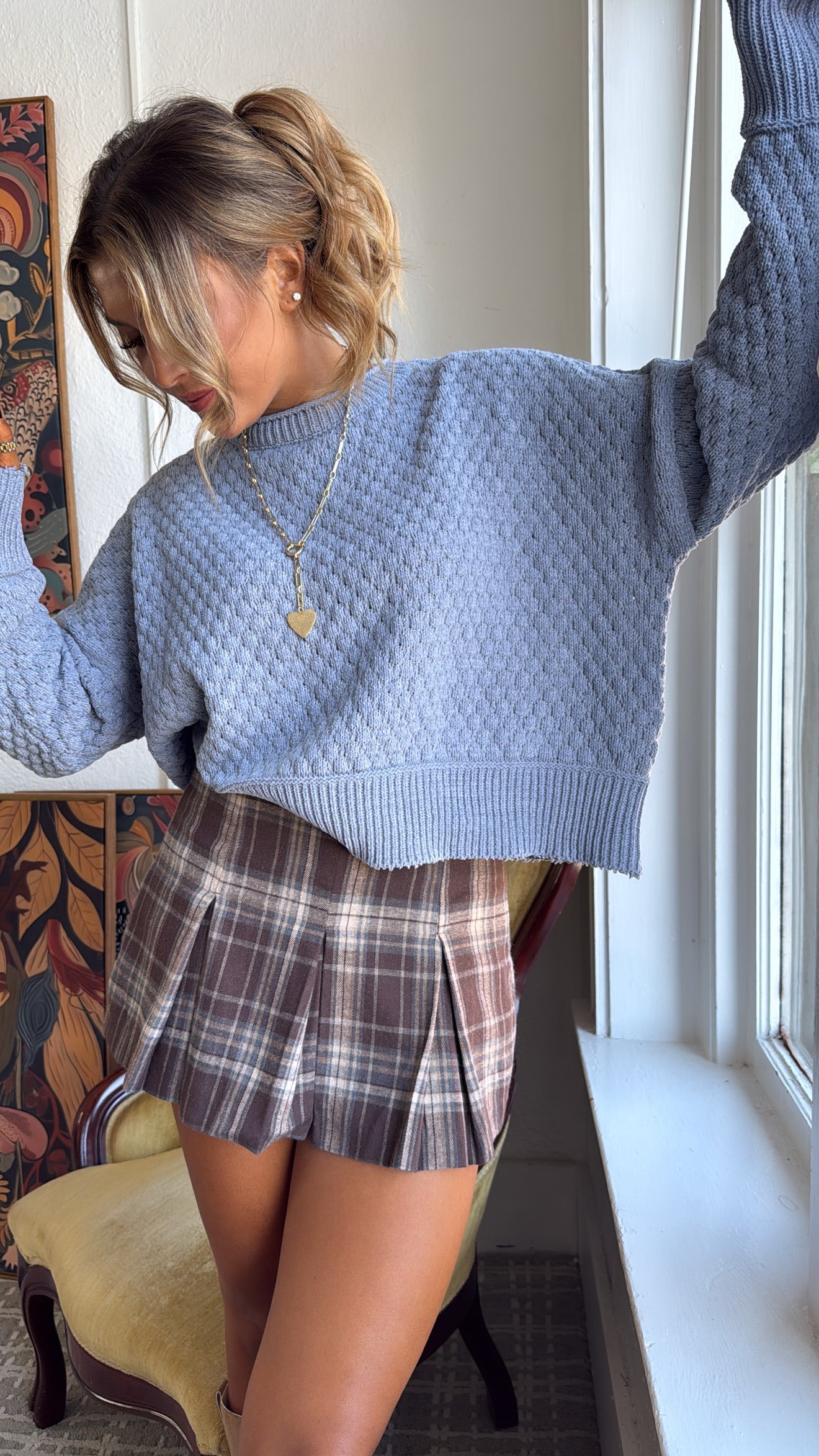 Plaidwood Skort, Brown