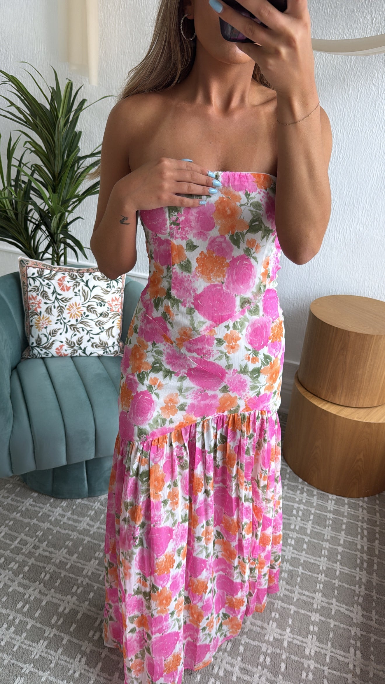 Maelis Midi Dress, Off- White & Pink