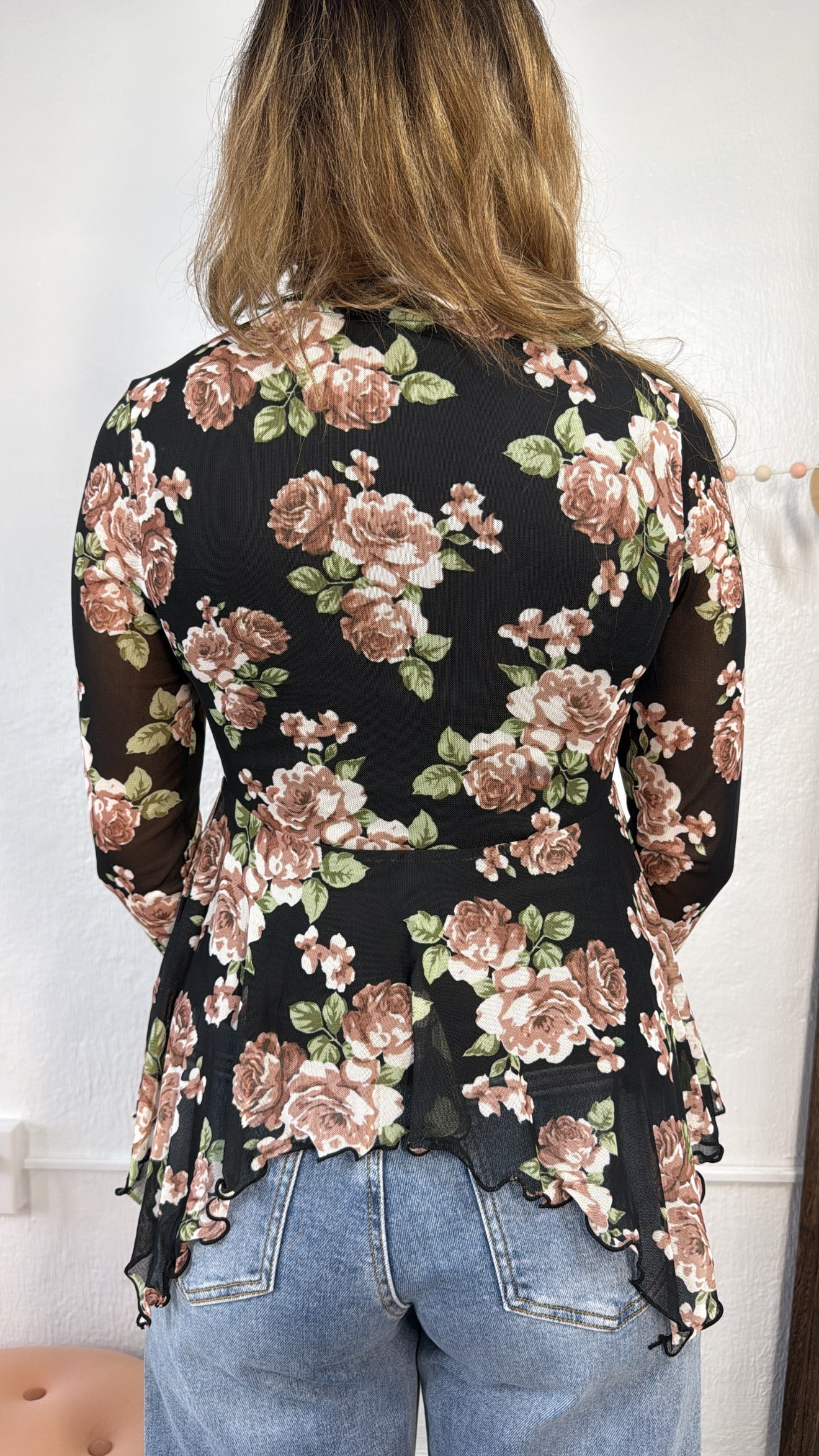 Ophelia Floral Mesh Top, Black