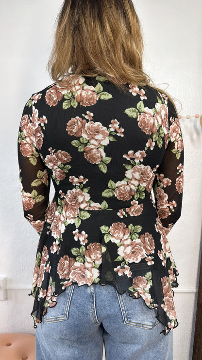 Ophelia Floral Mesh Top, Black