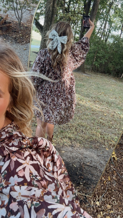 New & Now Floral Long Sleeve Mini Dress, Plum