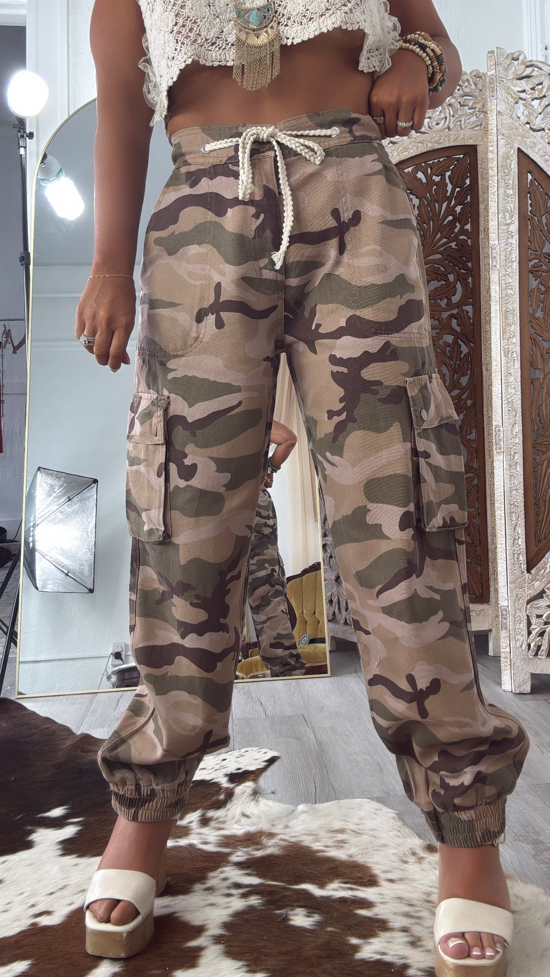 Have Your Attention Beige Camo Jogger