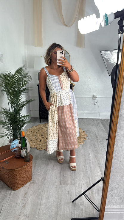 Patchwork Blooms Midi Dress, Ivory