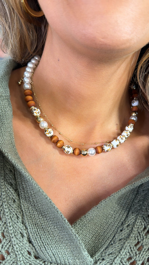 Dainty Brown Floral Necklace, Brown