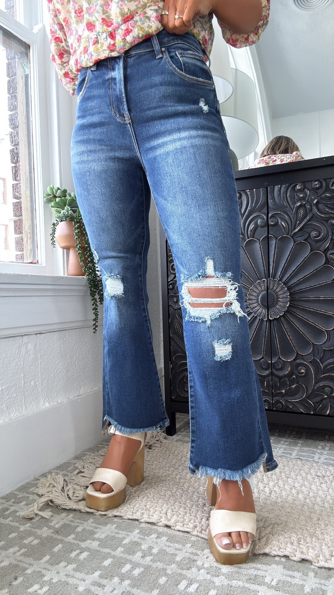 Corey Cropped High Rise Flare Jeans, Dark Risen