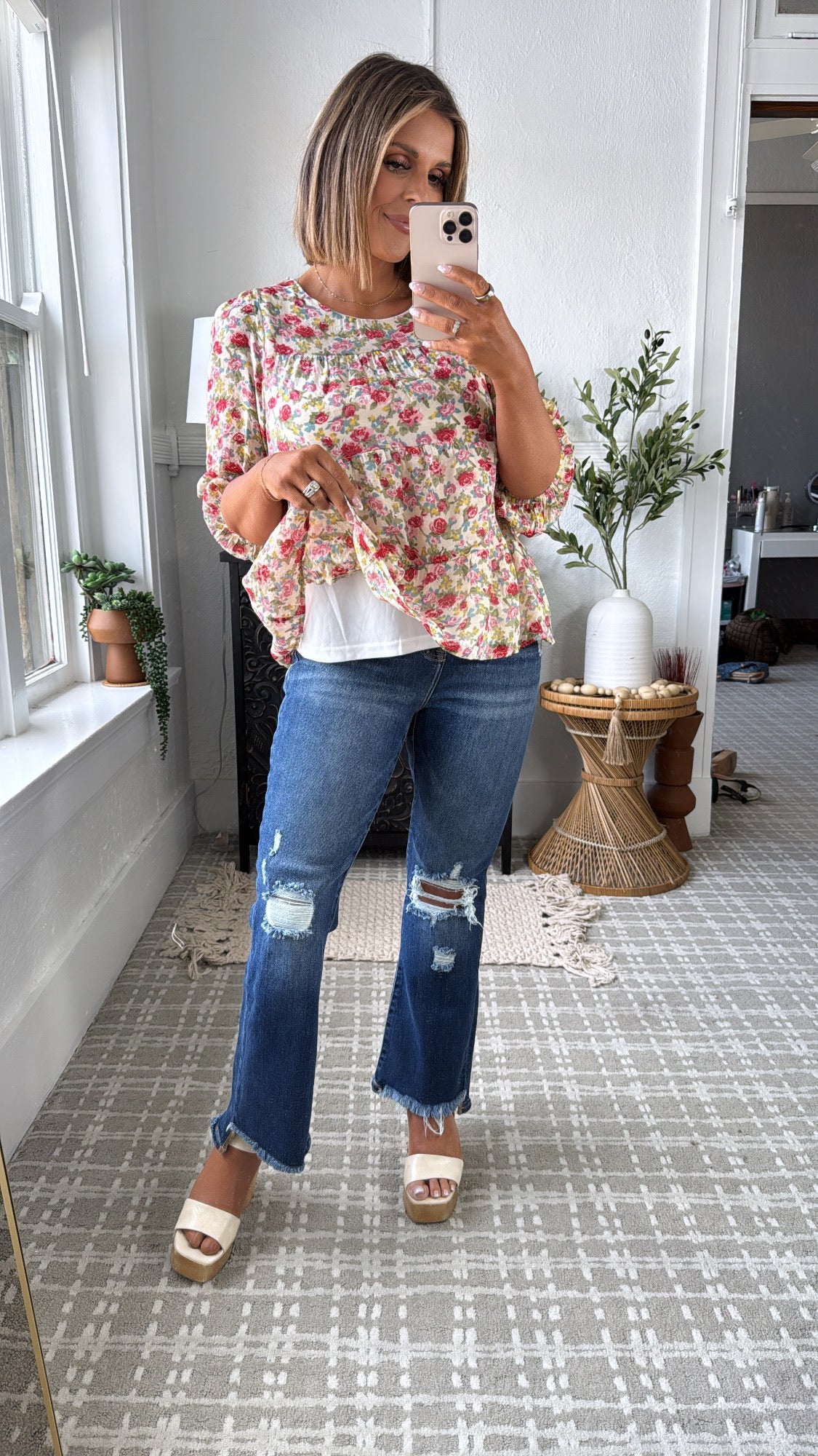 Betsey Floral Top, Ivory