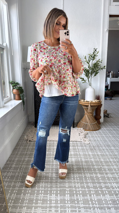Betsey Floral Top, Ivory