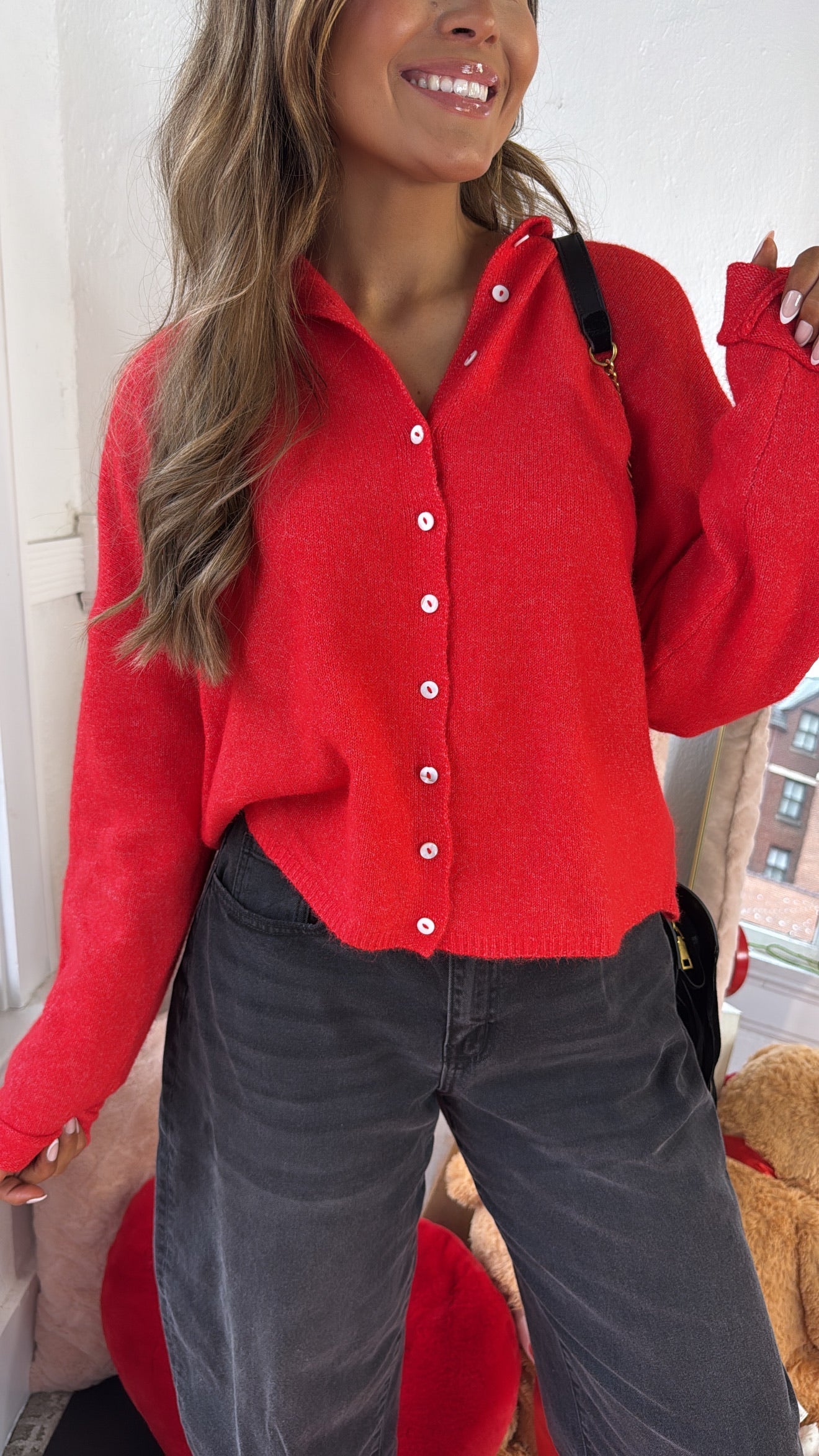 Penelope Knit Cardigan, Red