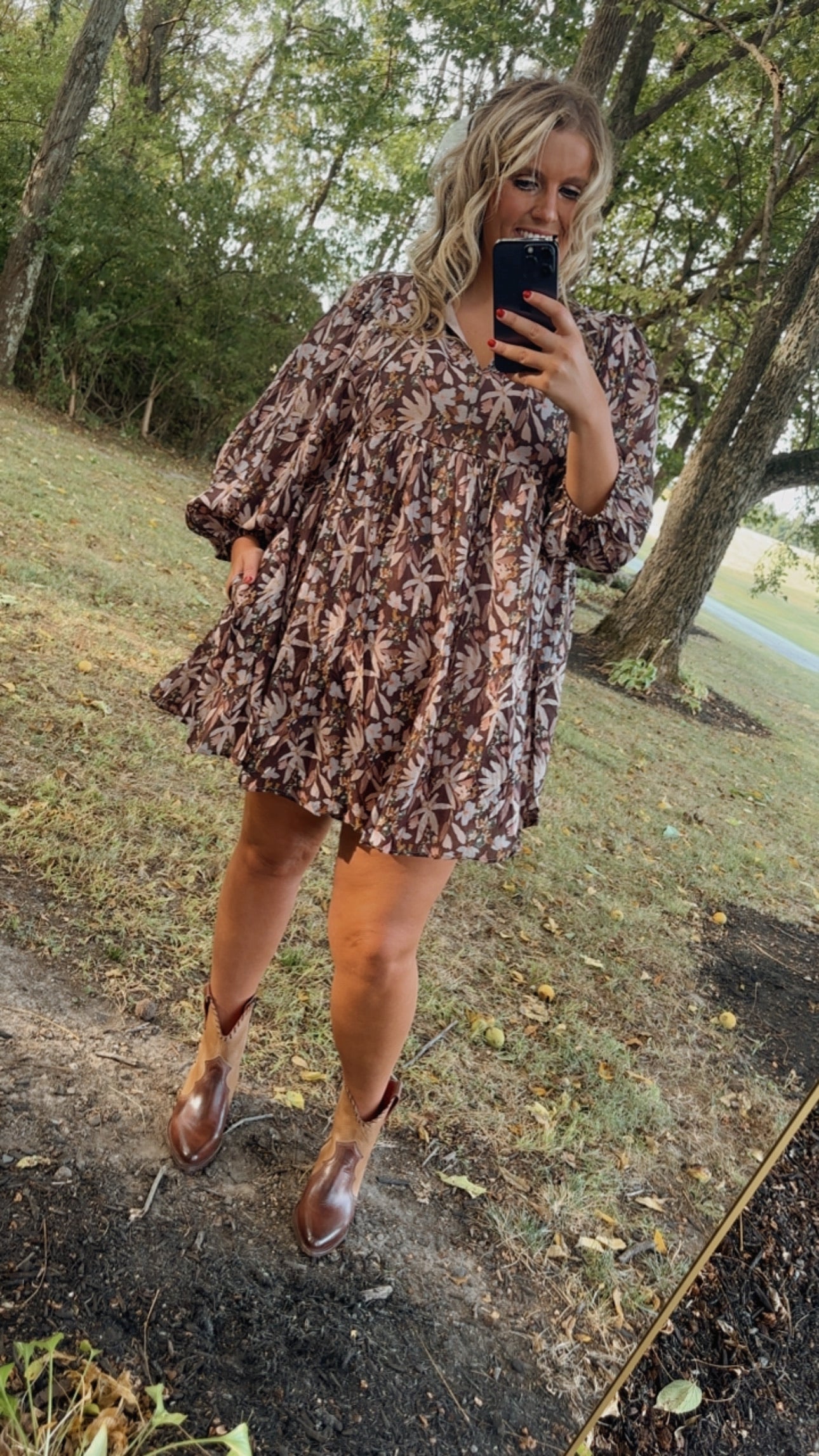 New & Now Floral Long Sleeve Mini Dress, Plum