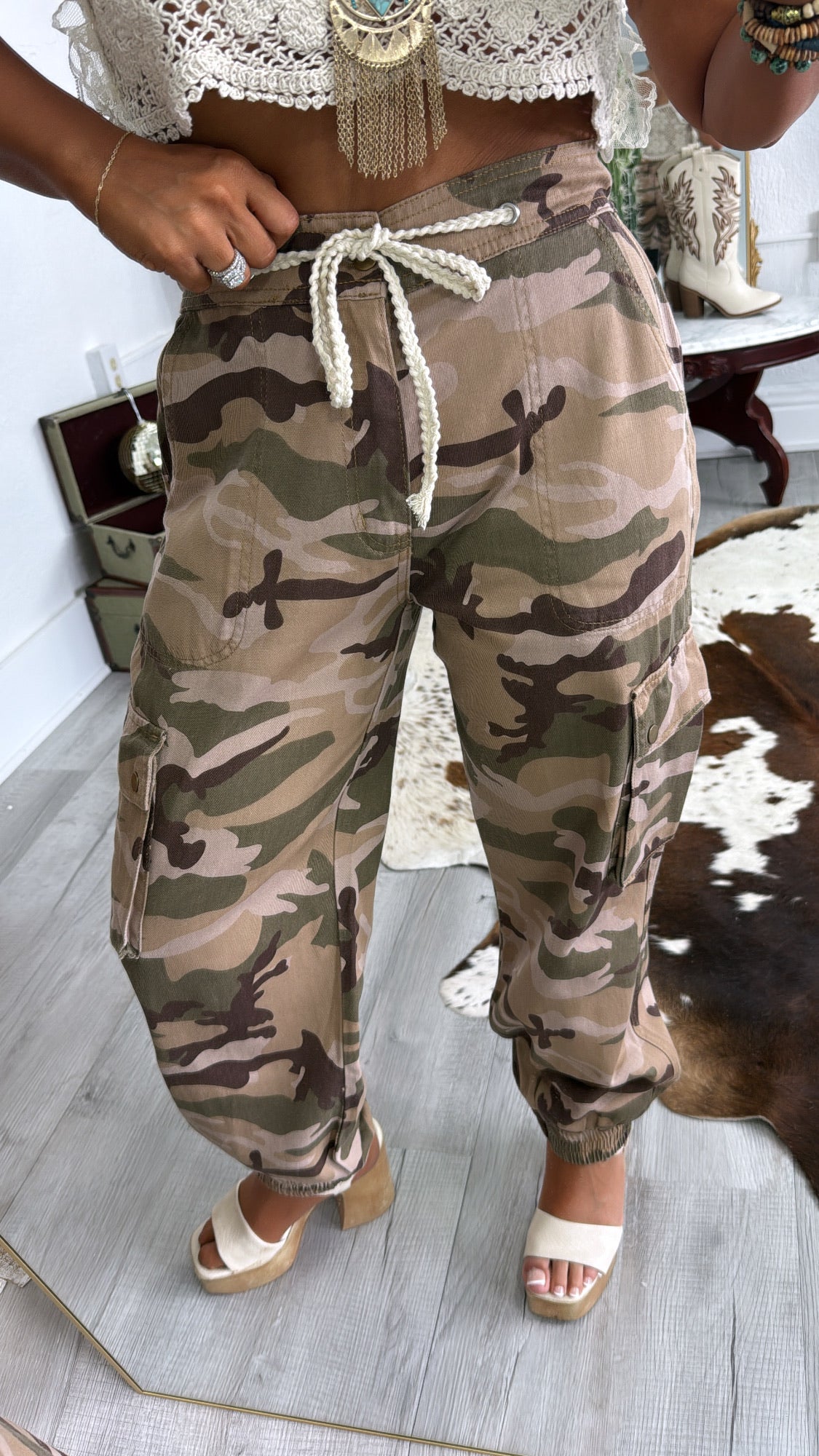 Have Your Attention Beige Camo Jogger