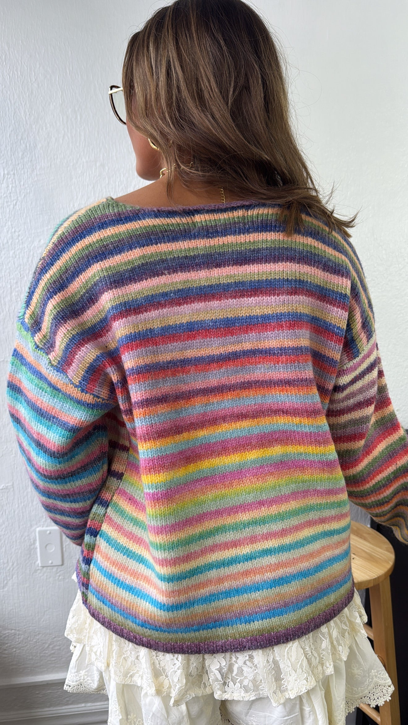 Painted Knit Striped Rainbow Sweater, Purple/Sky