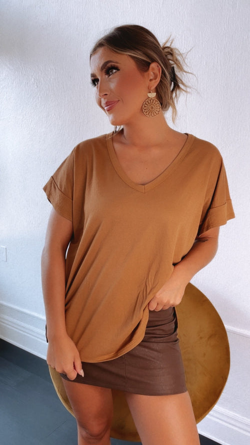 All Basic V Neck Tee, Khaki