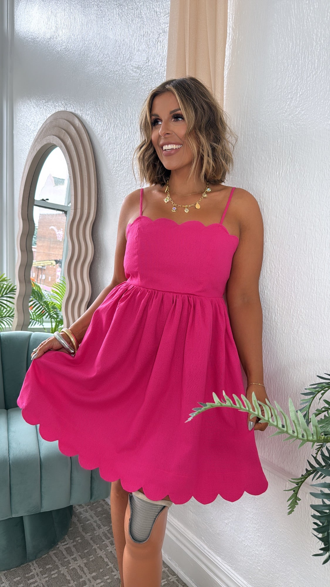 Pink Martini Scalloped Detail Dress