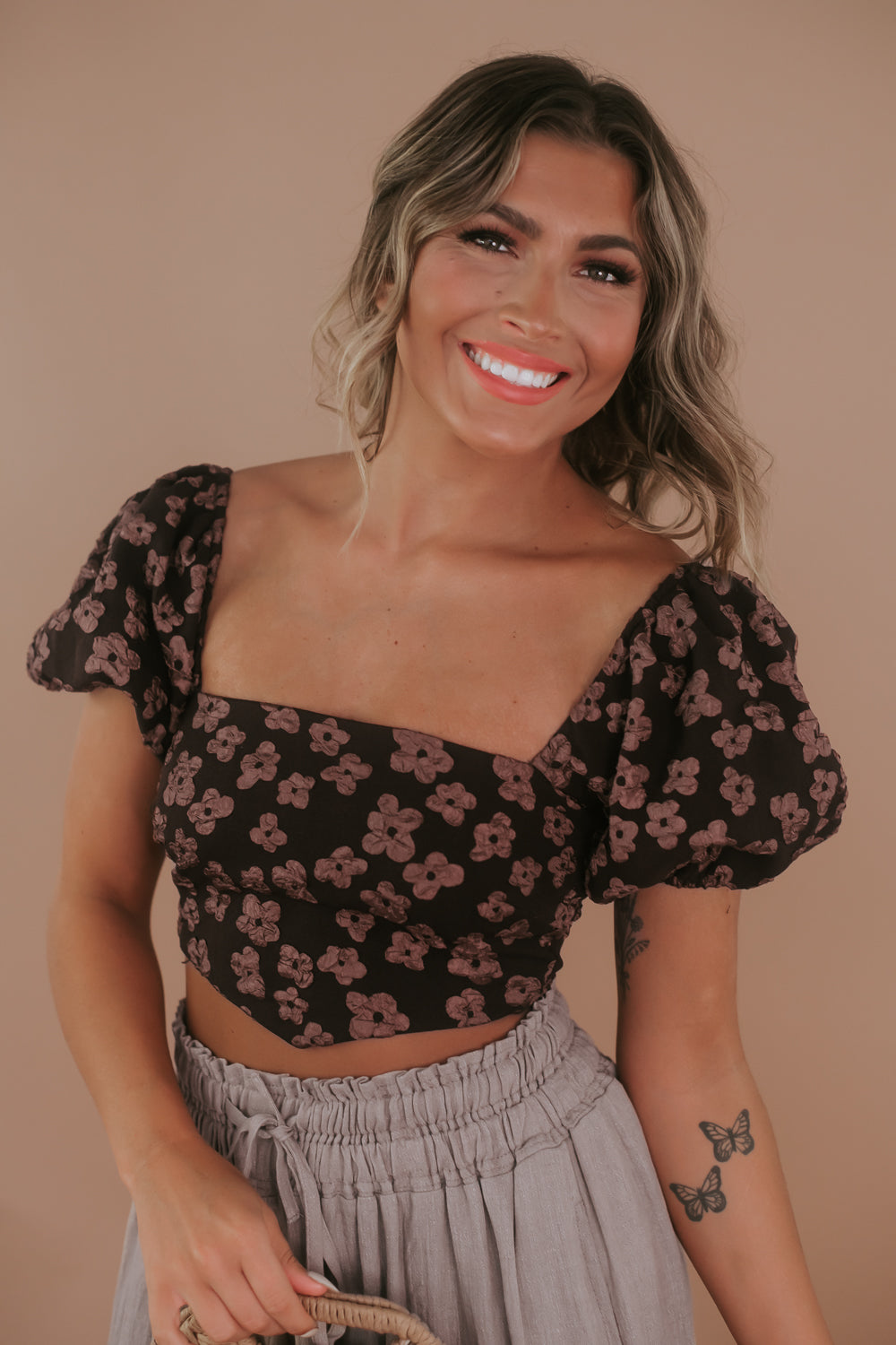 Ready or Not Balloon Sleeve Blouse, Brown