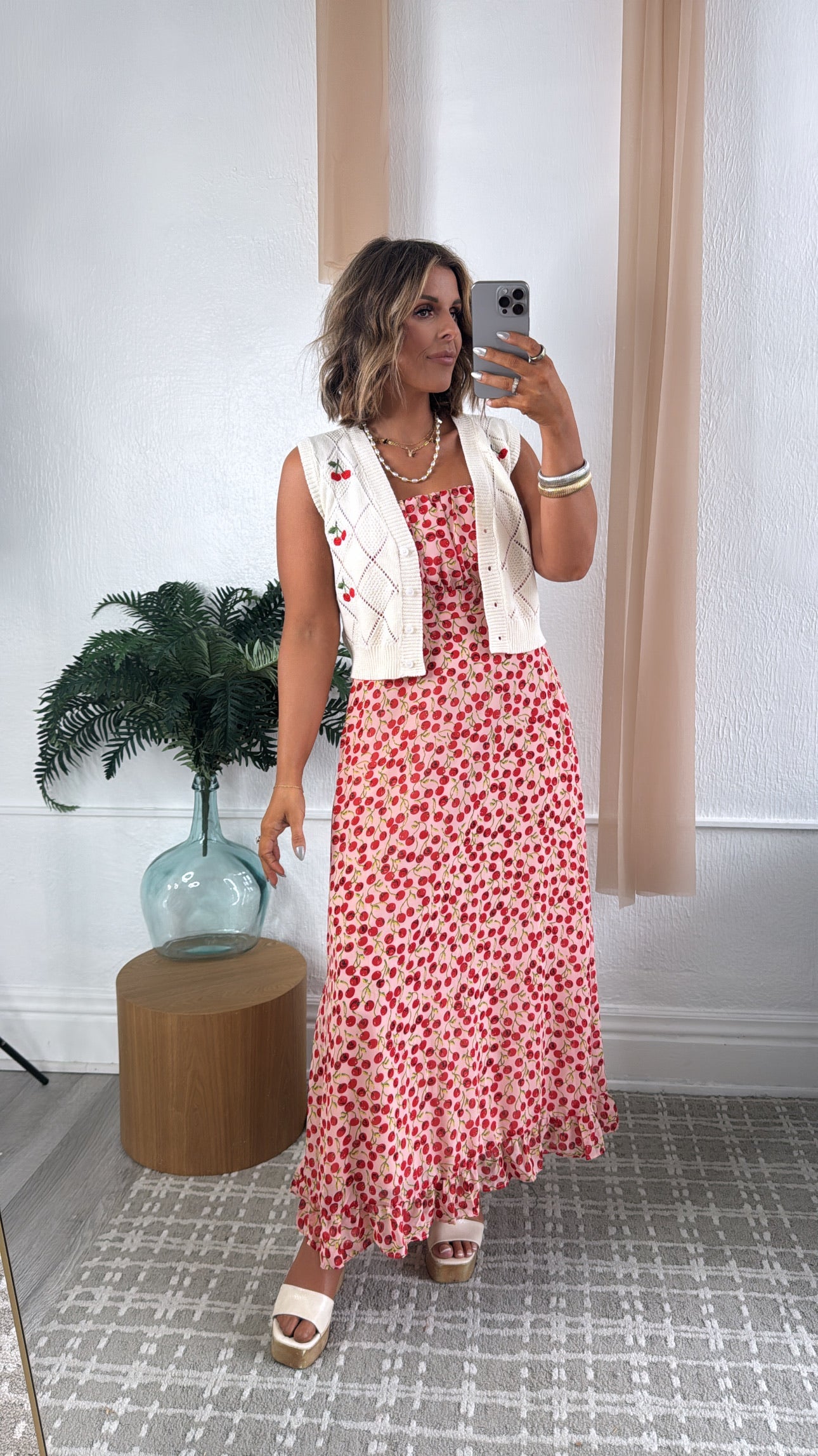 Cherry Darling Printed Vest, Cream