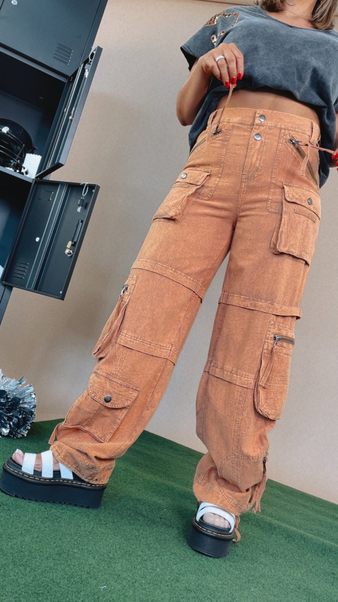 Mineral Washed Cargo Pants, Rust Orange