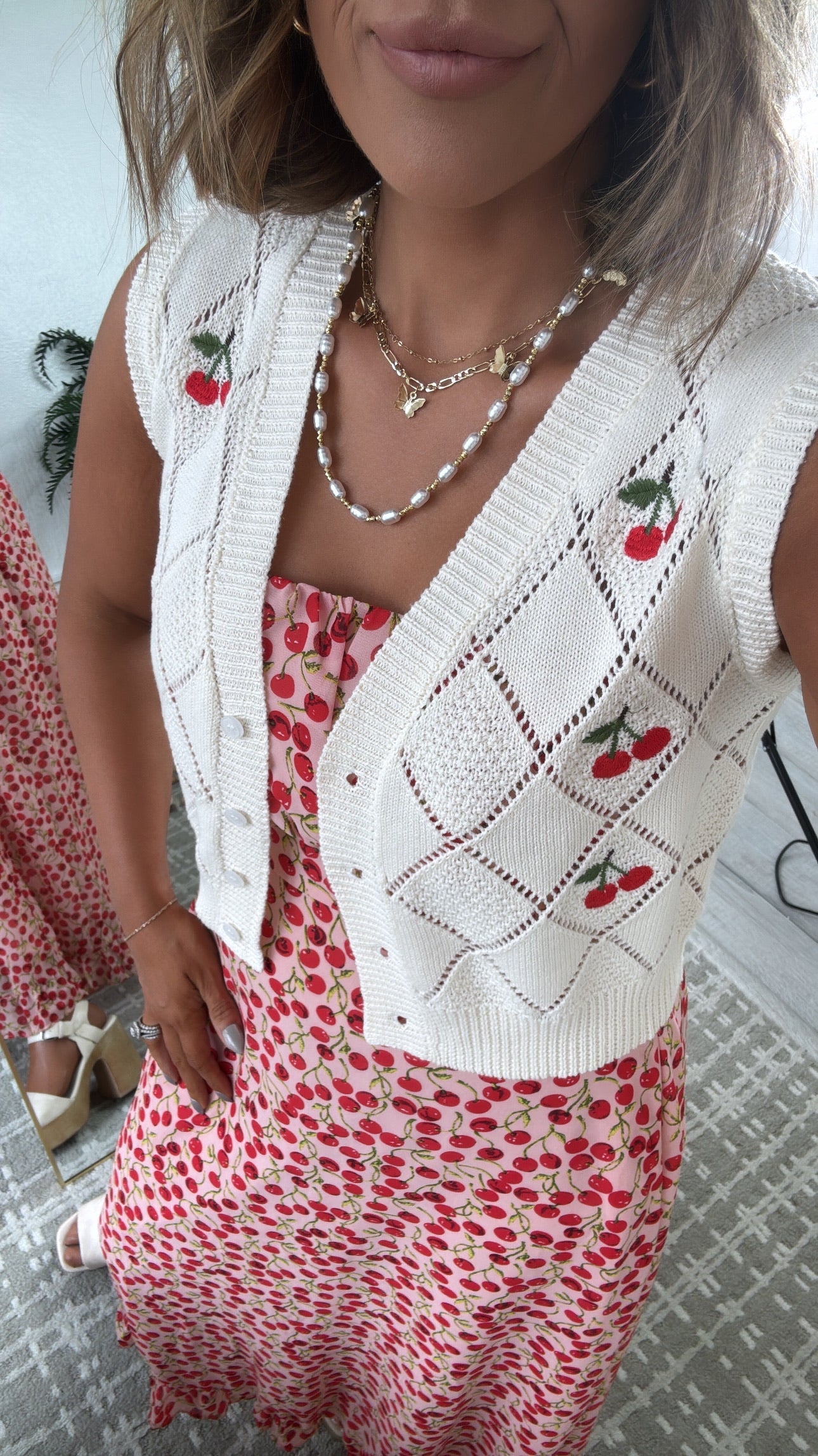 Cherry Darling Printed Vest, Cream