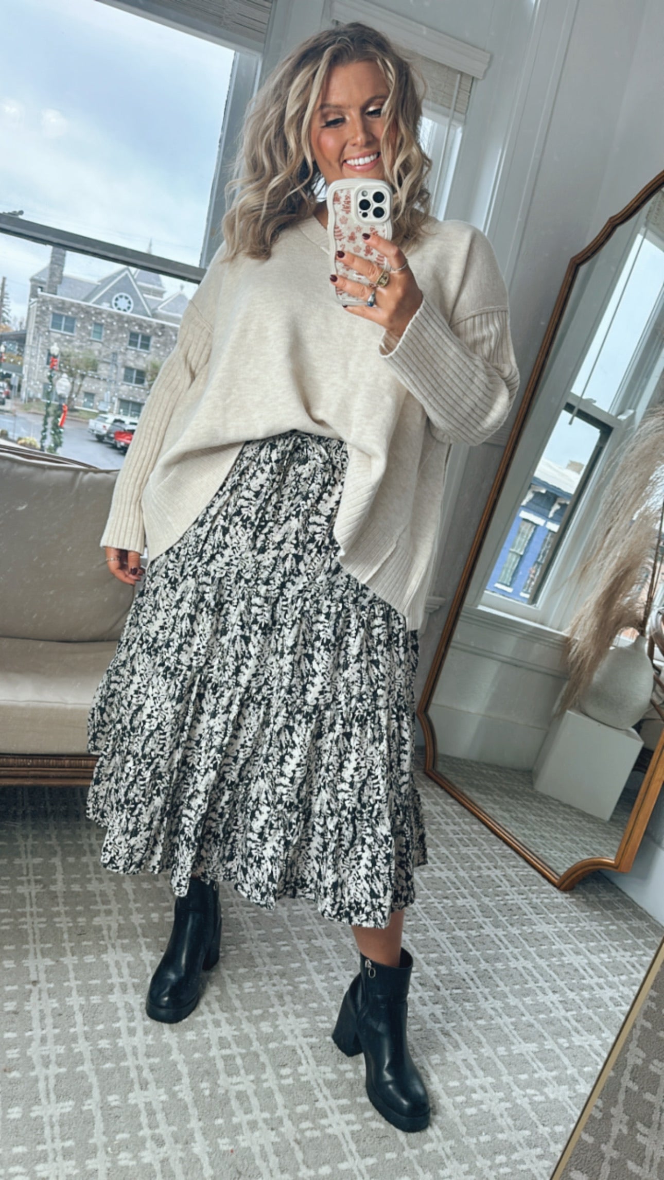 Moment In Time Floral Print Skirt, Black