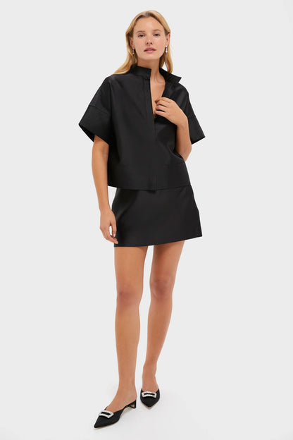 Black Dupioni Opal Straight Mini Skirt