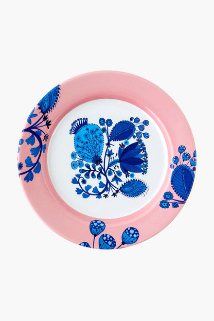 Blue and White with Pink Border Melamine Plate