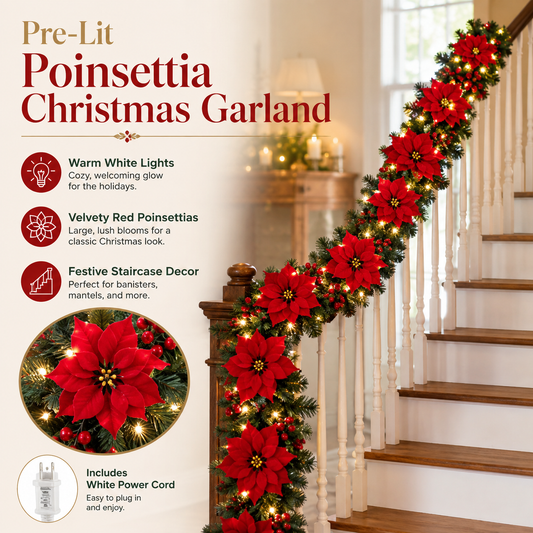 Lighted Poinsettia Holiday Garland