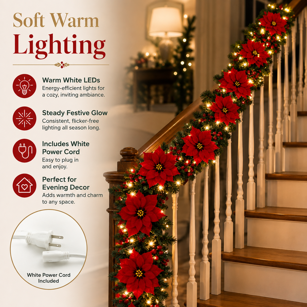 Lighted Poinsettia Holiday Garland