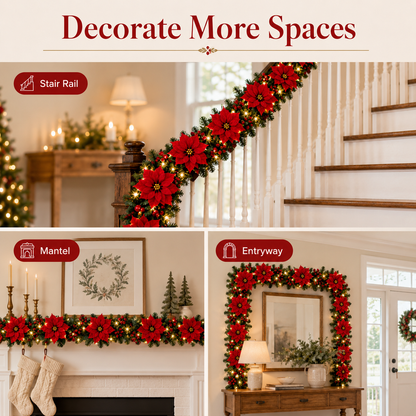 Lighted Poinsettia Holiday Garland