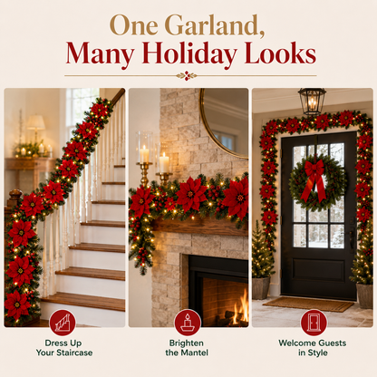 Lighted Poinsettia Holiday Garland