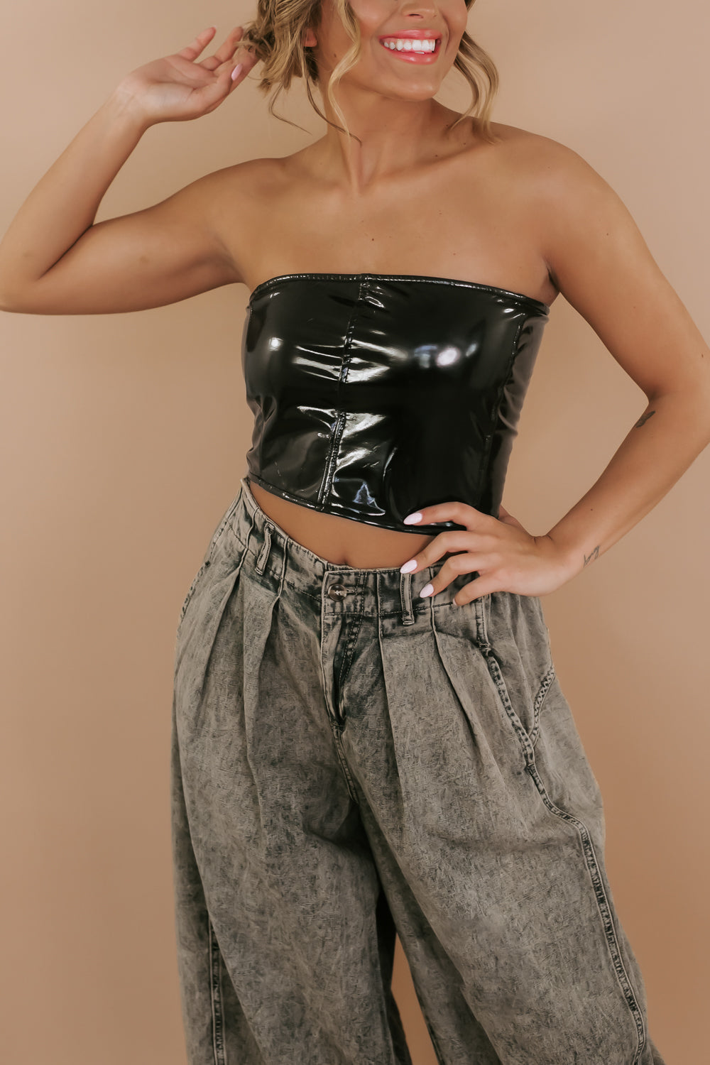 Black Faux Leather Tube Top
