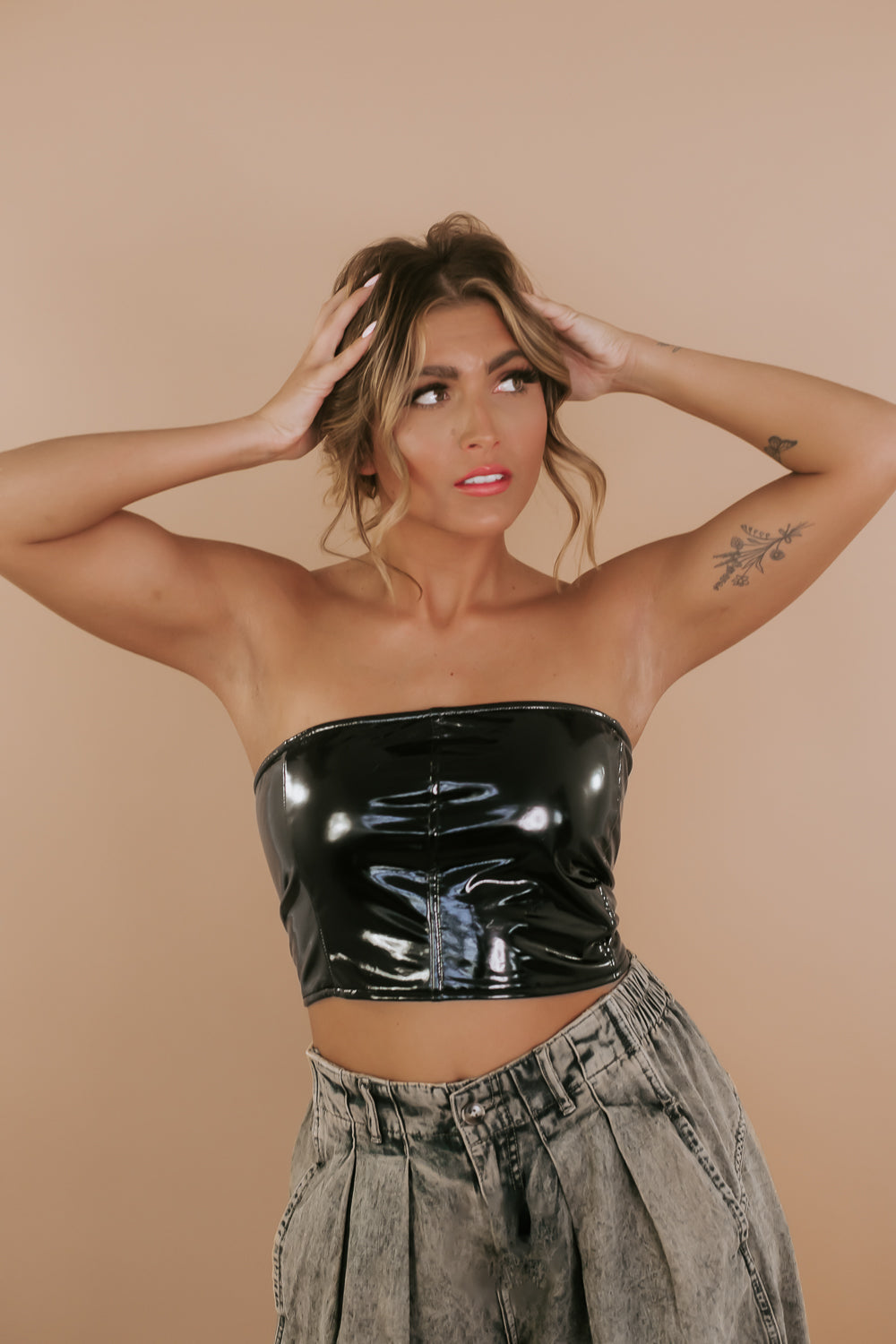 Black Faux Leather Tube Top