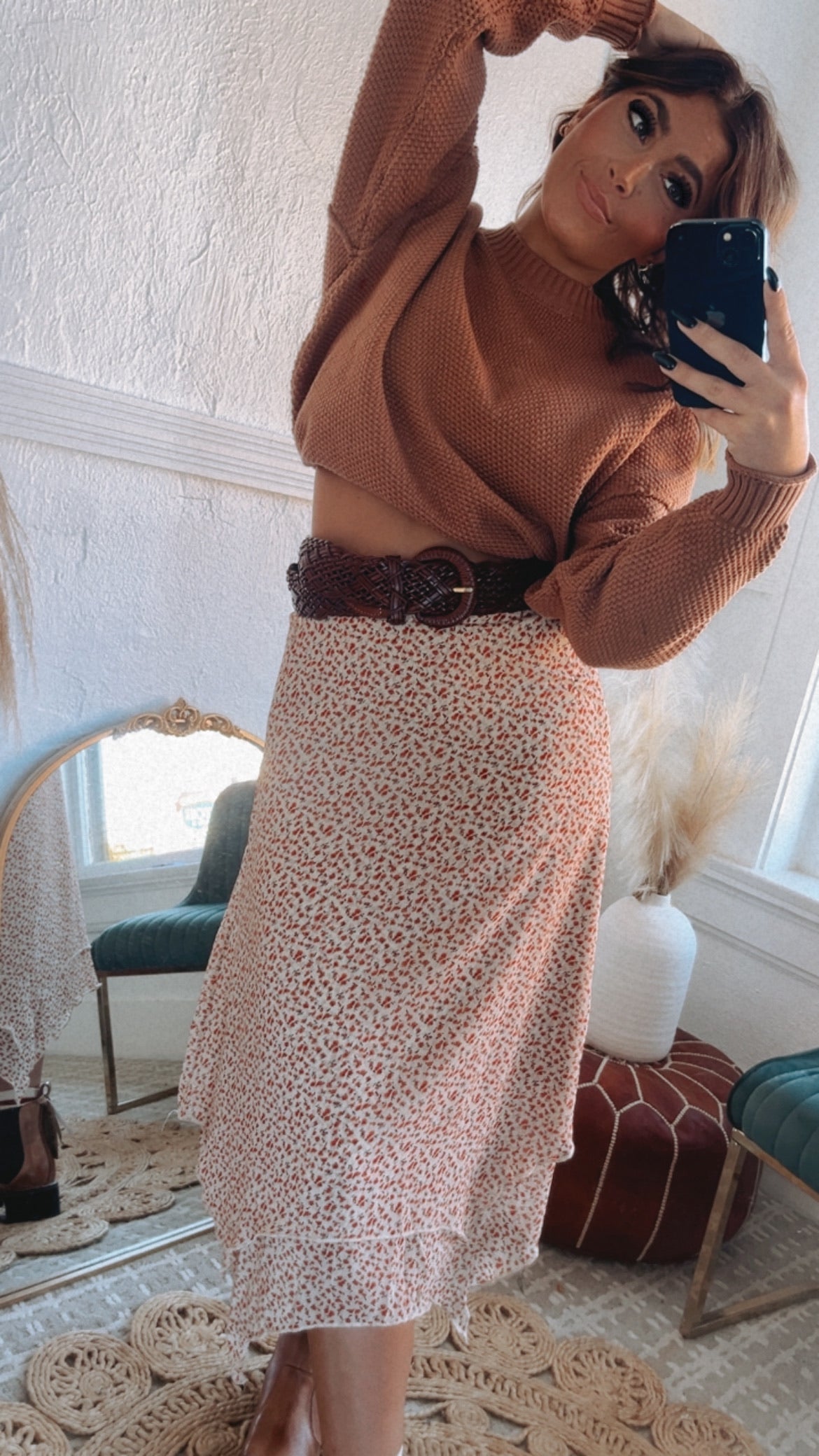 Garden Grace Floral Midi Skirt, Taupe
