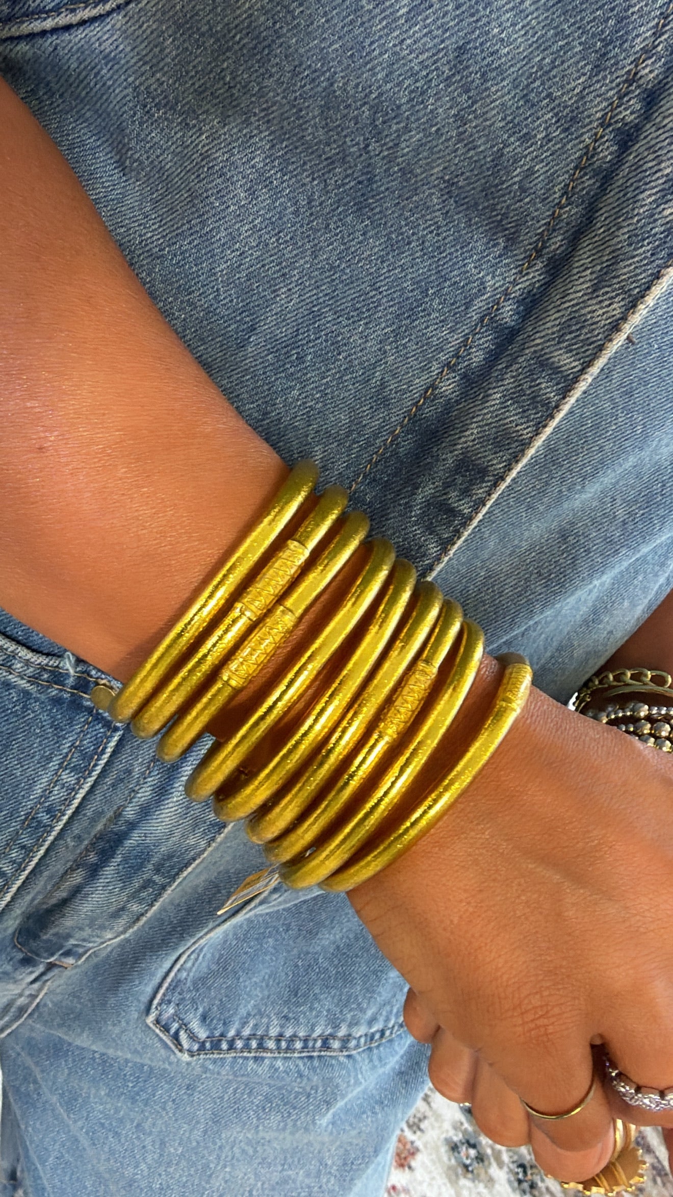 BuDhaGirl: Gold All Weather Bangle (Set of 9)- Serenity Prayer