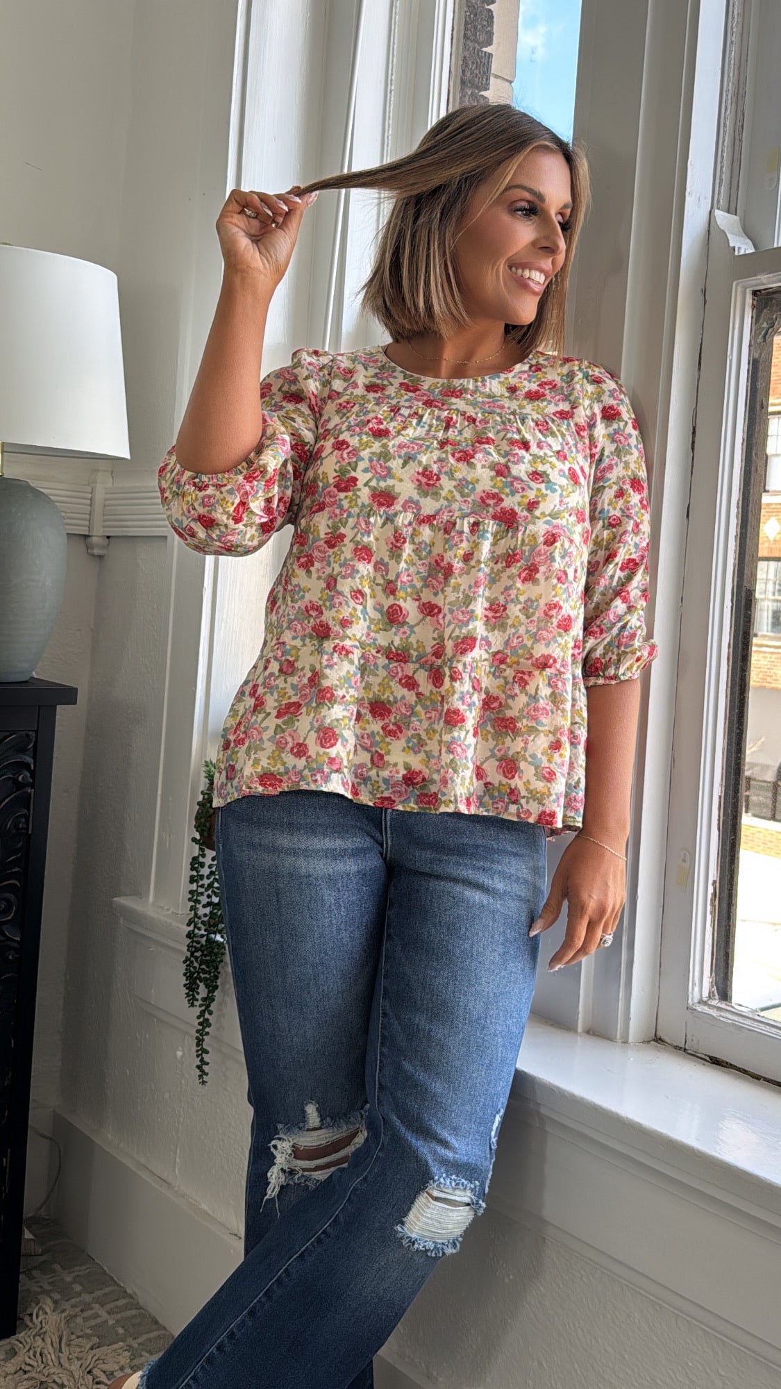 Betsey Floral Top, Ivory