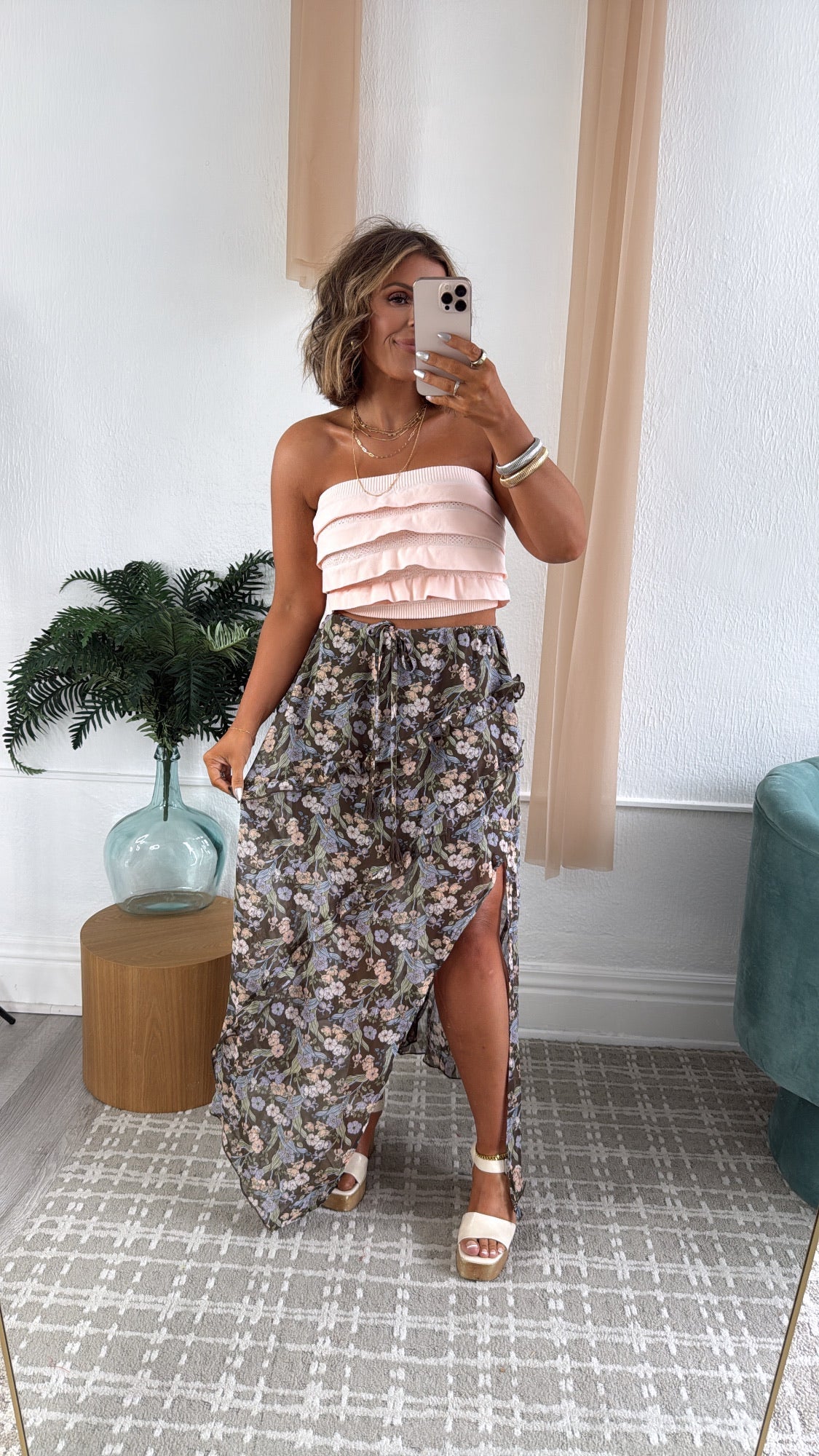 Layered Ruffled Tube Top, Peachy Pink