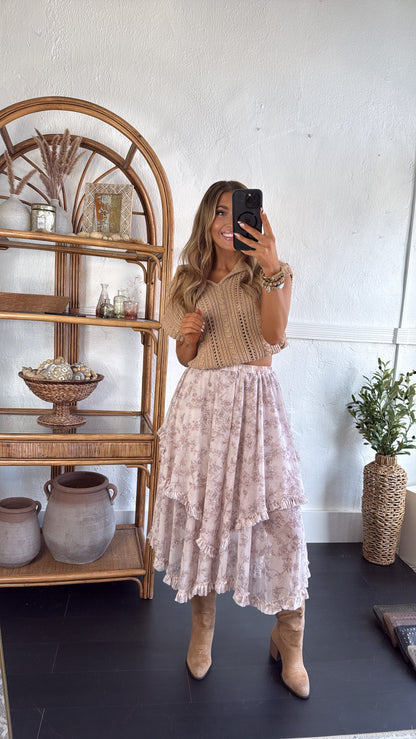 Hazel Bloom Maxi Skirt, Cream Multi