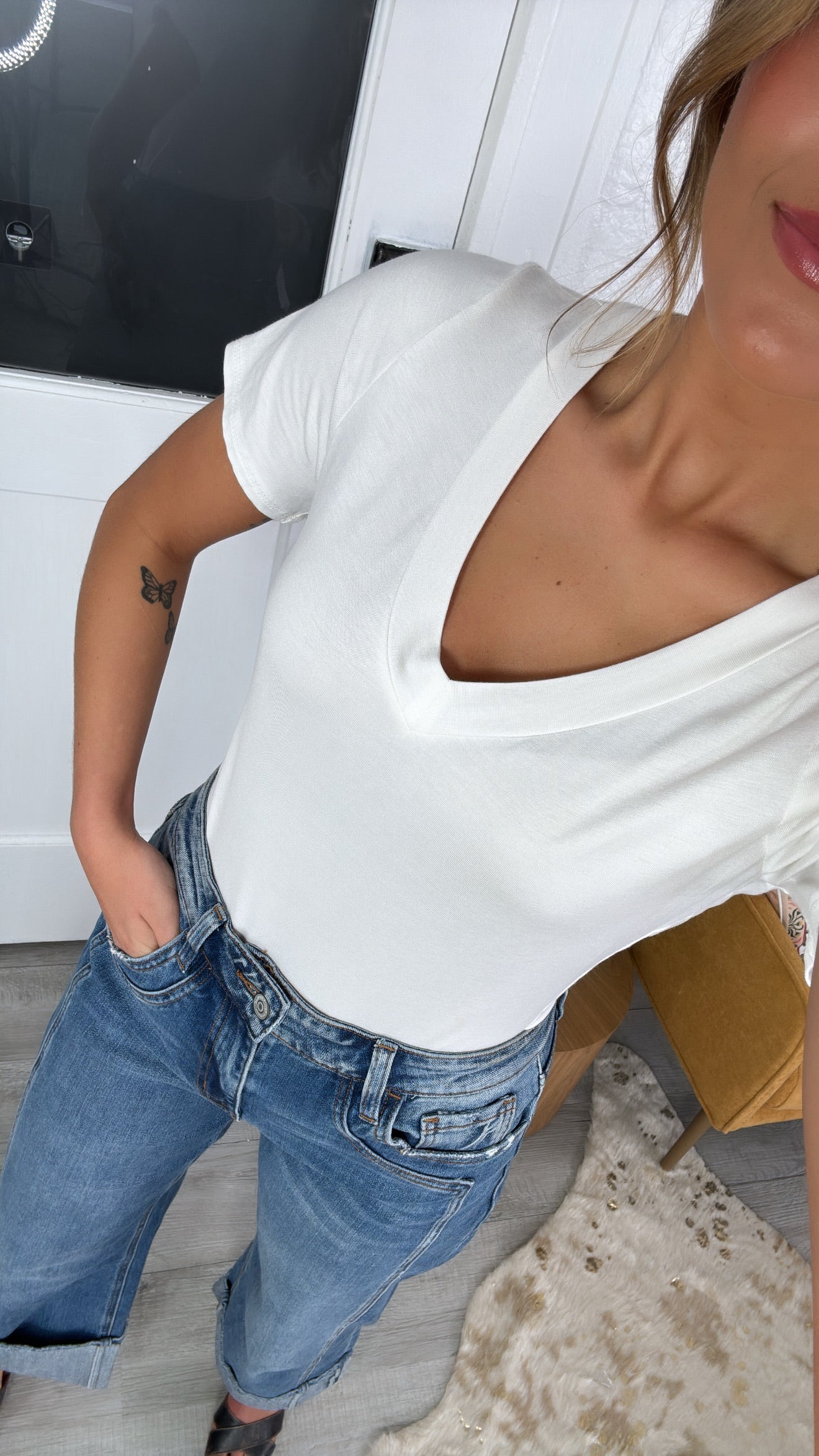 Bamboo V-Neck Bodysuit, Ivory