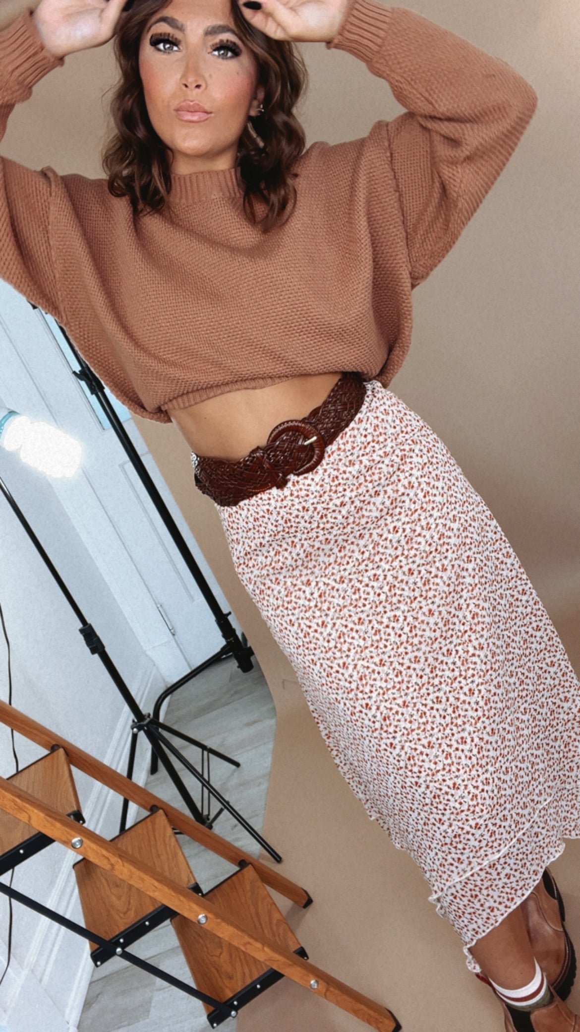 Garden Grace Floral Midi Skirt, Taupe