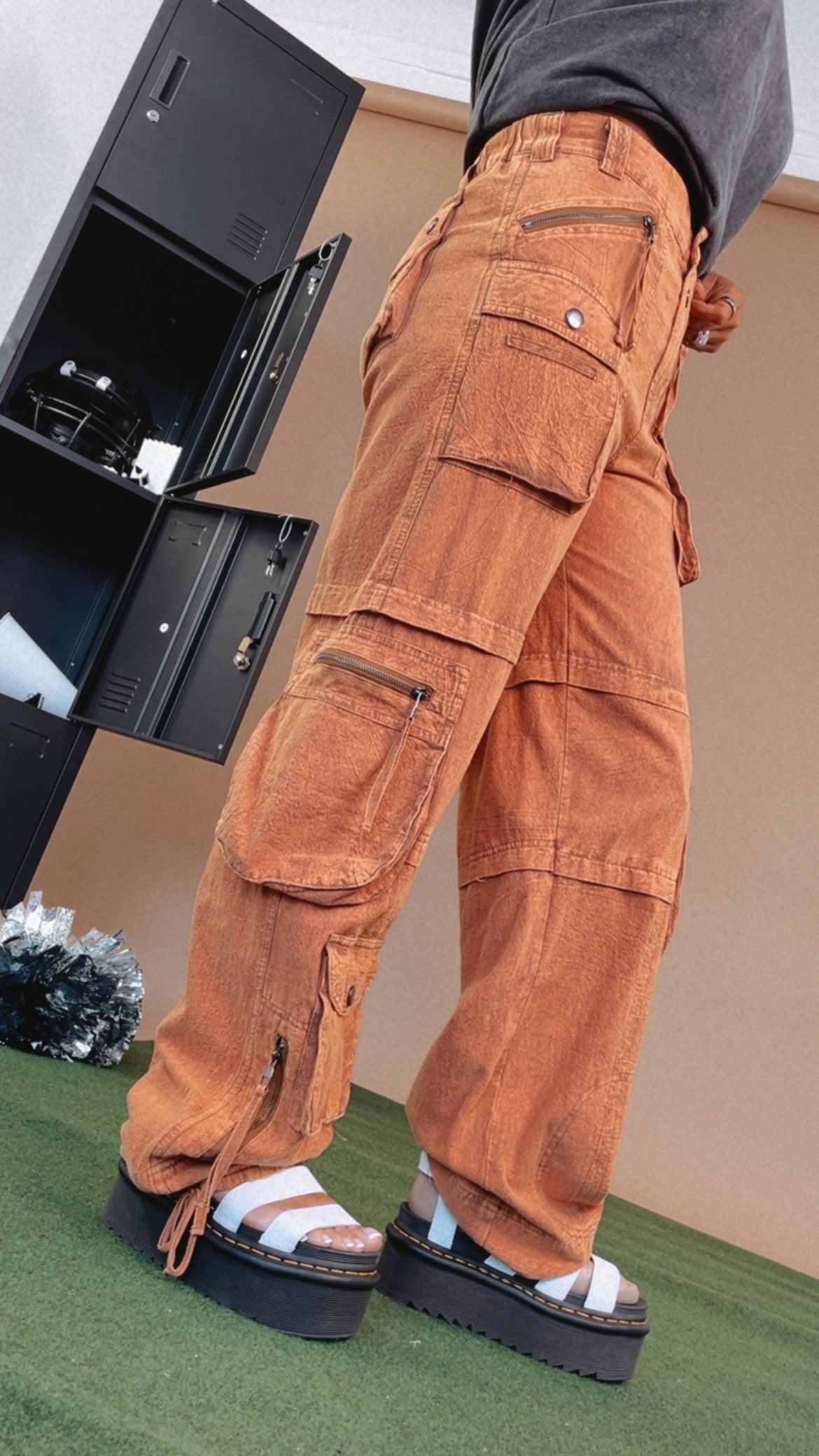 Mineral Washed Cargo Pants, Rust Orange