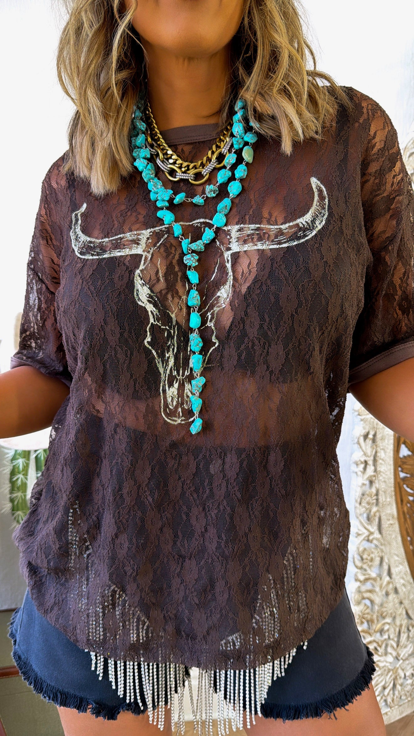 Multi Strand Drop Necklace, Turquoise