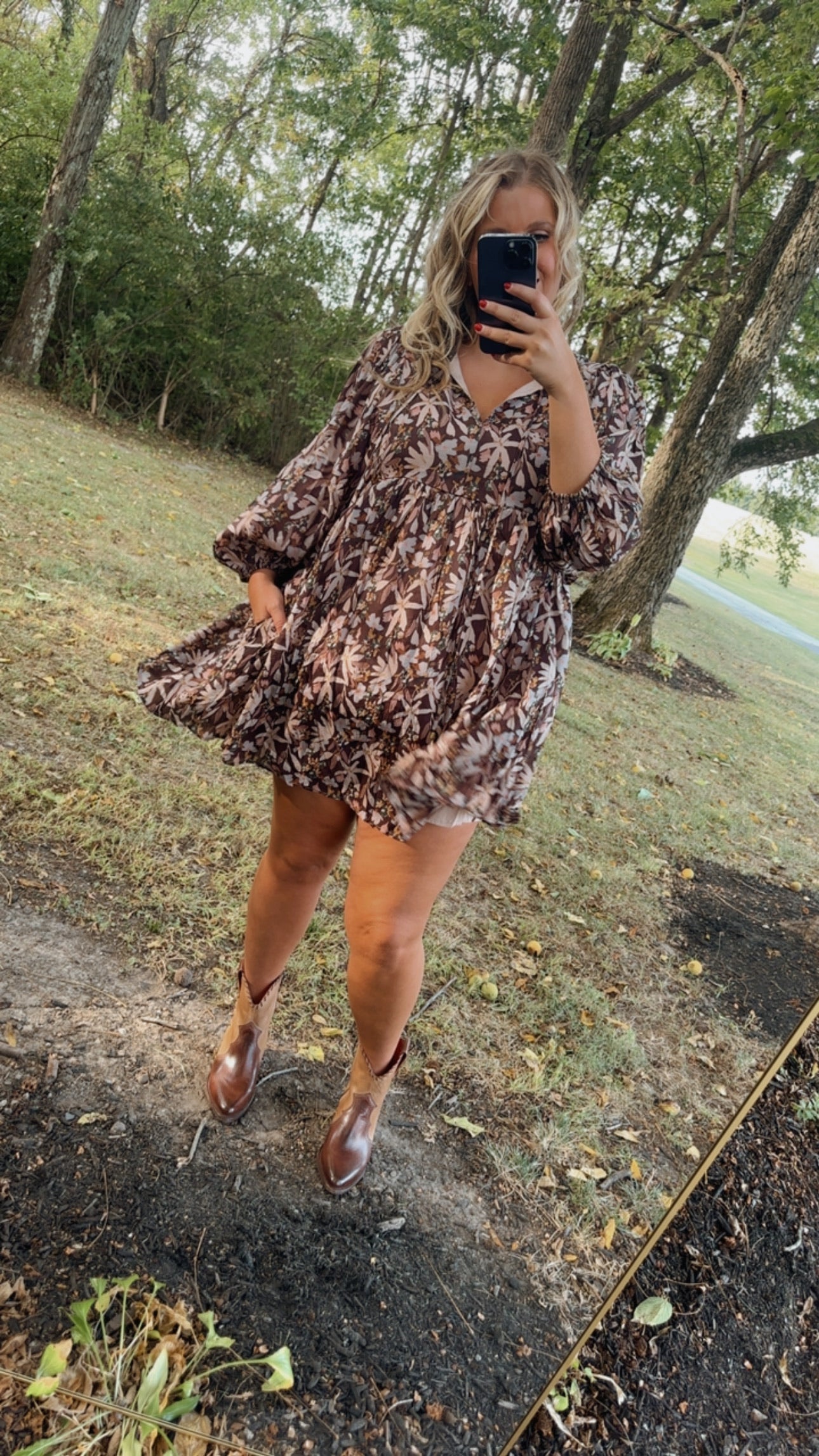 New & Now Floral Long Sleeve Mini Dress, Plum