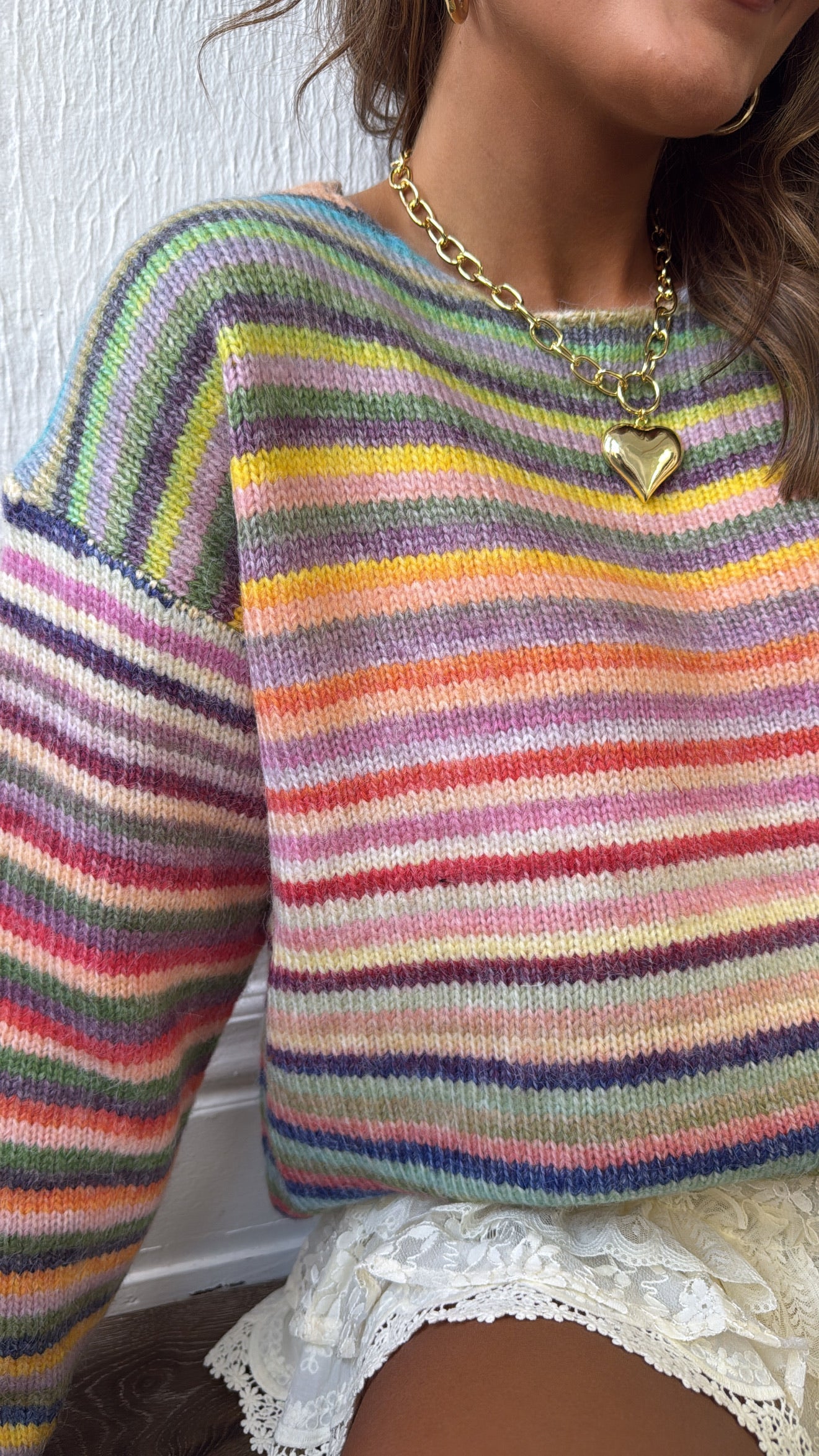 Painted Knit Striped Rainbow Sweater, Purple/Sky