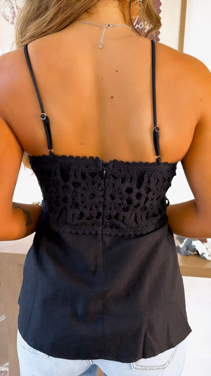 Bloom Bay Crochet Top, Black