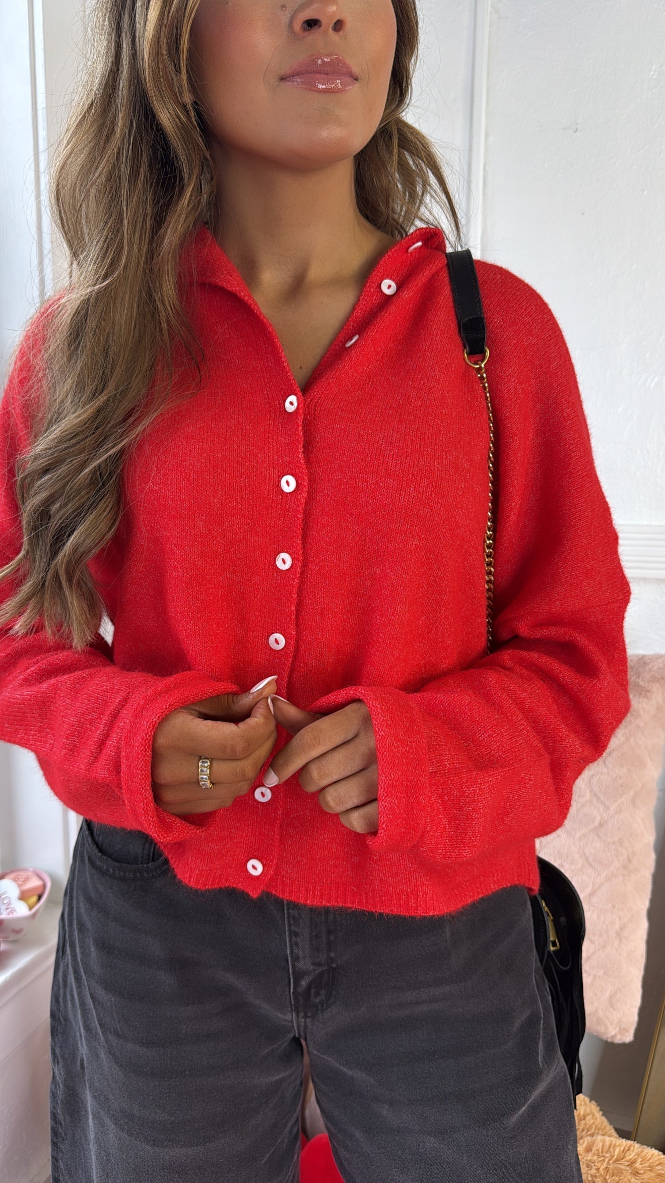 Penelope Knit Cardigan, Red