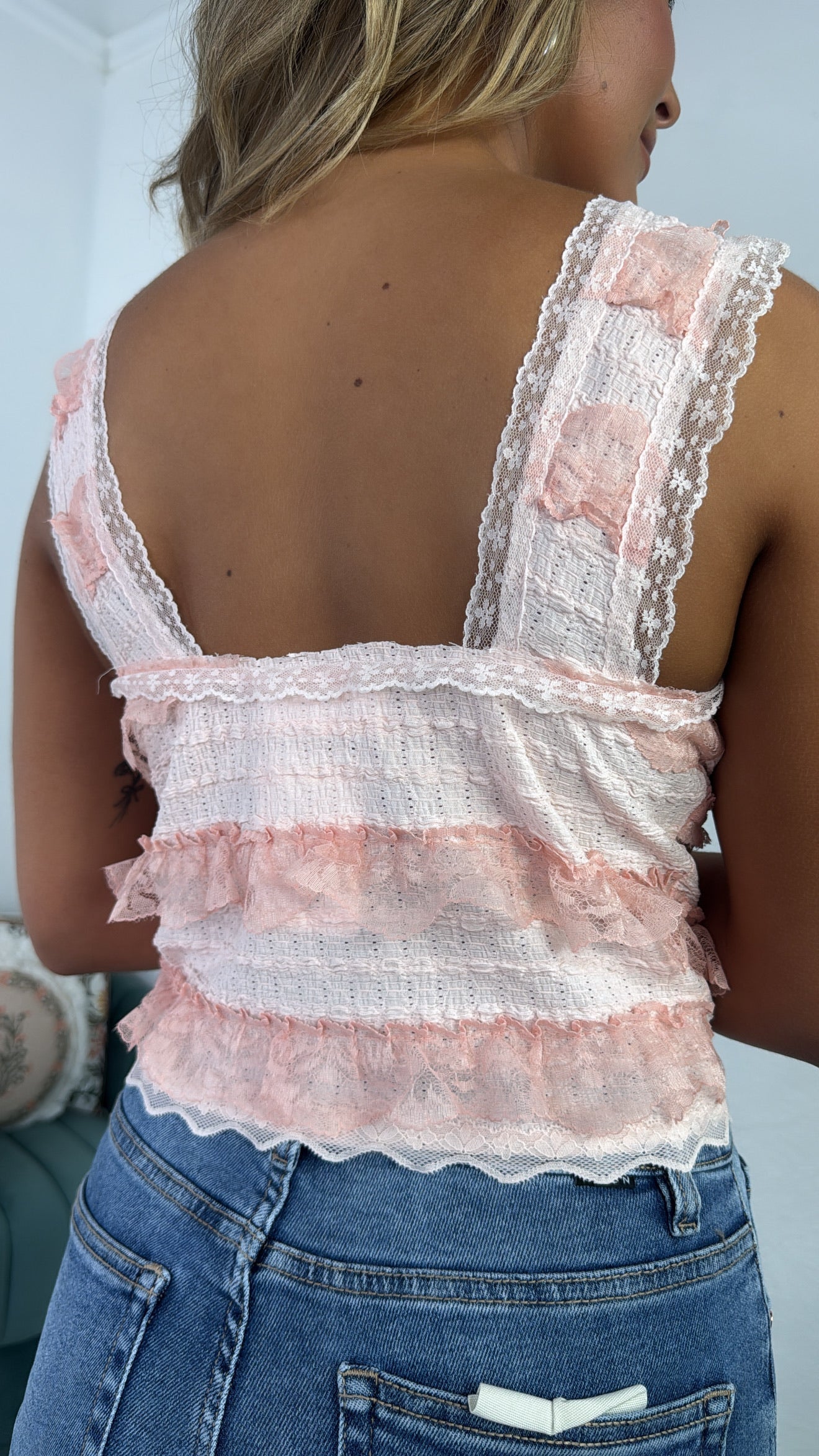 Bliss Beauty V Neck Ruffle Sleeve Top, Blush