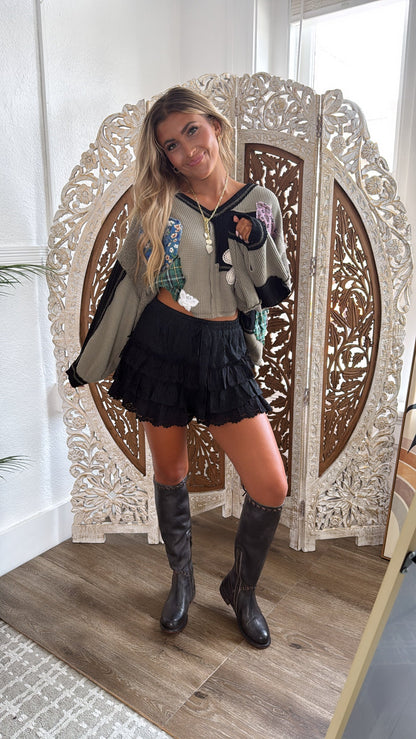 Poppy Lace Tiered Skort, Black